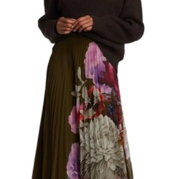 Jason Wu Green Floral Print Pleated Maxi Length Skirt L - Picture 3 of 10